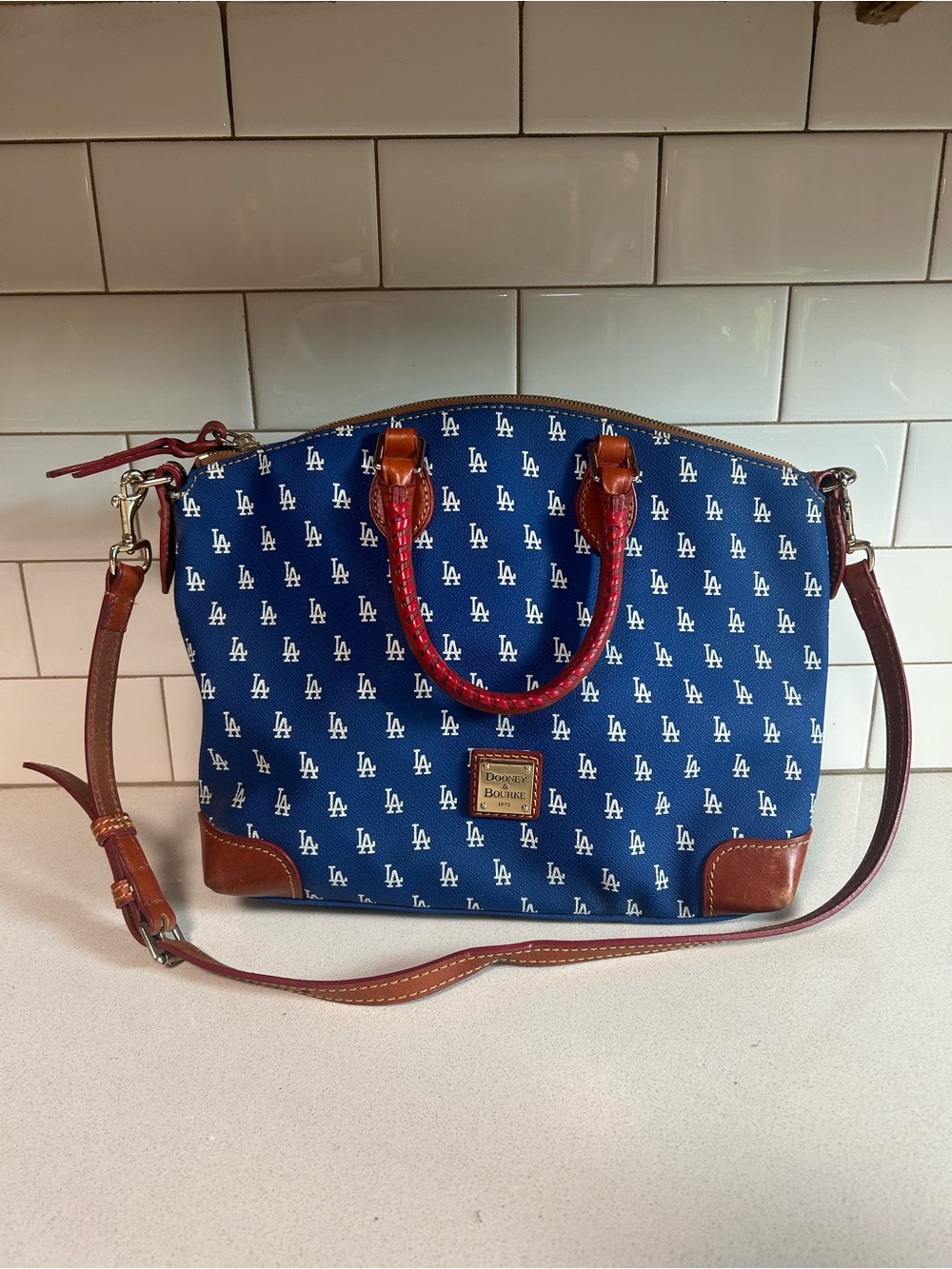 Dooney & Bourke Blue LA Dodgers Monogram crossbody tote bag